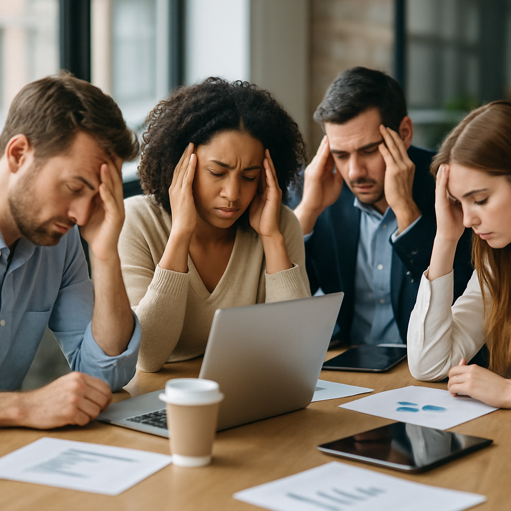 photographic stock photo of people in a meeting frustrated